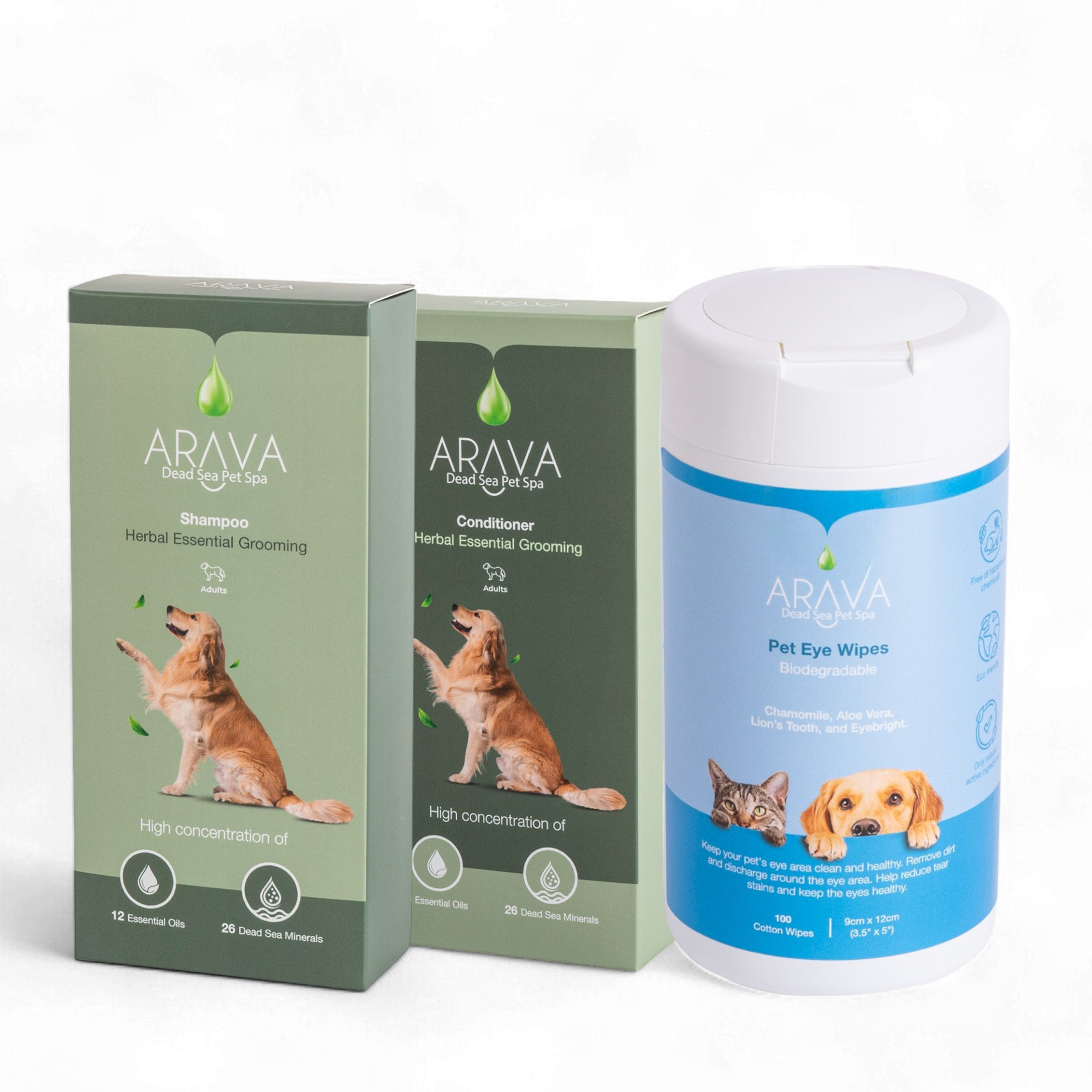 Mini grooming kit for dogs to reduce shedding and eye wipes